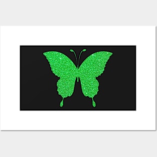 Bright Green Faux Glitter Butterfly Posters and Art